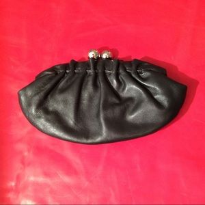 Santi Silver Chain Blk Leather Clutch shoulder bag